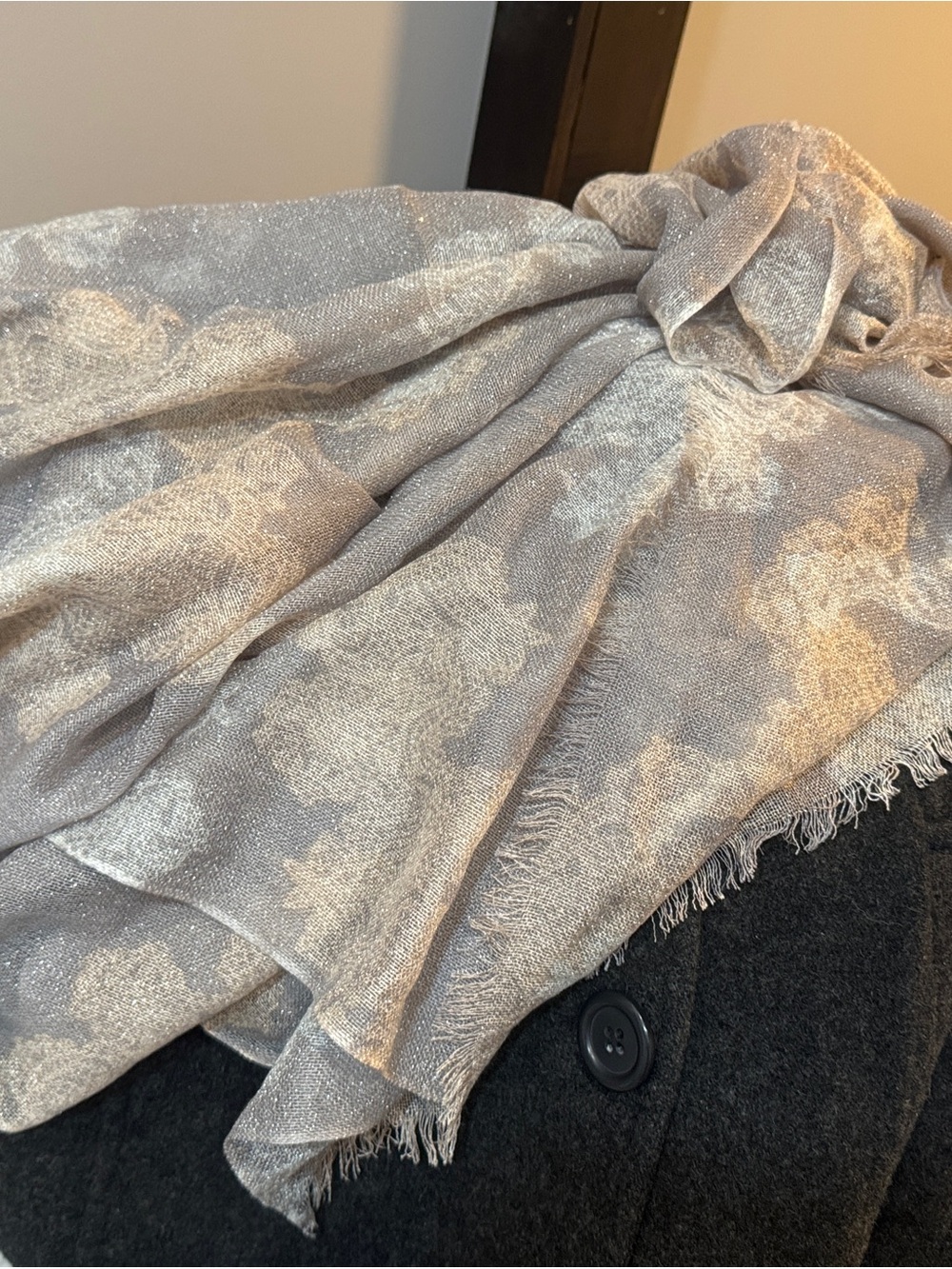 Ann Taylor Neutral & Silver Floral Metallic Jacquard Head or Scarf